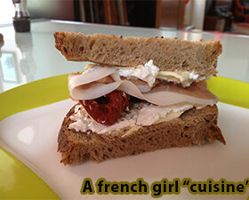 Goat cheese and cured ham sandwich