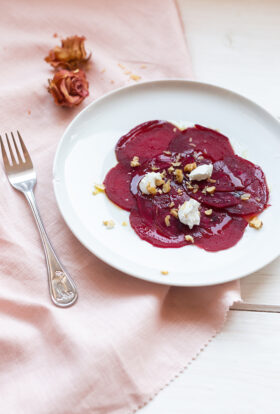 Beet carpaccio and fresh goat cheese