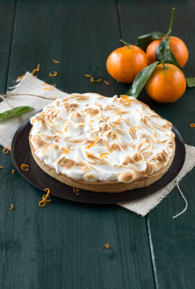 Clementine meringue pie with olive oil crust