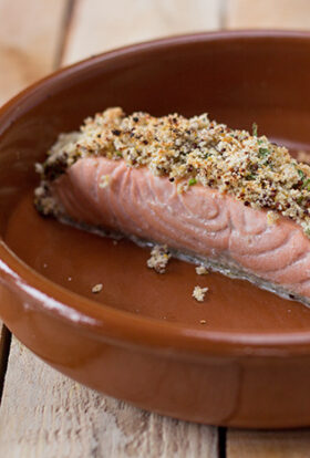Crusted salmon with old style mustard and fresh tarragon