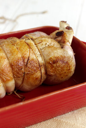 Deboned duck stuffed with foie gras and gingerbread