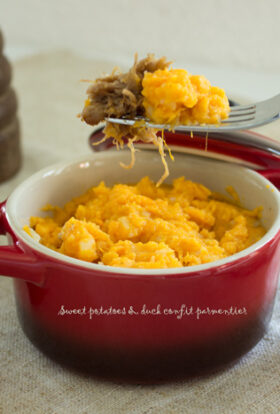 Parmentier de patate douce et confit de canard