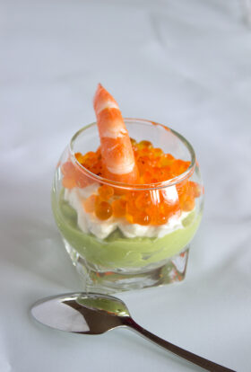 Verrine : Schrimp, avocado, salmon egg