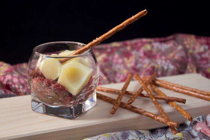 Verrine Emmental, chutney de figues